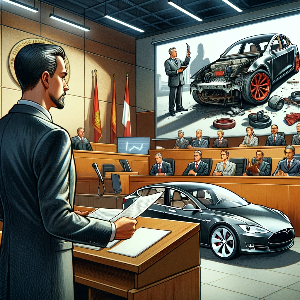 Una escena de tribunal centrada en un caso de la Ley del Limón de Tesla